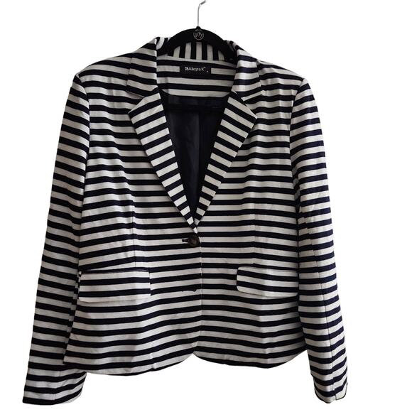Allegra K NWOT Button Closure‎ Striped Blazer Nautical Women's Size Medium - Picture 1 of 10